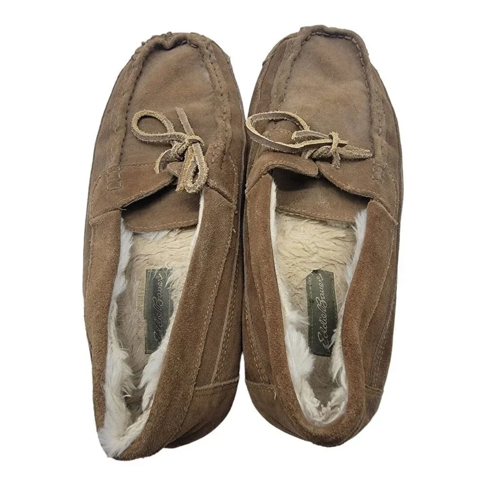 Eddie Bauer Shoes Mens Size 13 Edison Faux Fur Lined Moccasin Suede Slippers - Picture 7 of 11